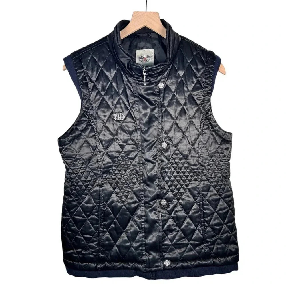 Harley Davidson Quilted Vest Women Size Large Black